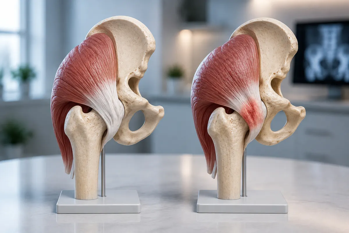 Comparação entre tendões glúteos normais e com tendinite no quadril
